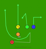 13R Triangle Right - Reverse Left (Red) is a 5 on 5 flag football play